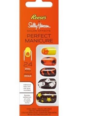 2PK- Sally Hansen Reese's Halloween Oval Press On Nails Spider Ghost Bat Pumpkin